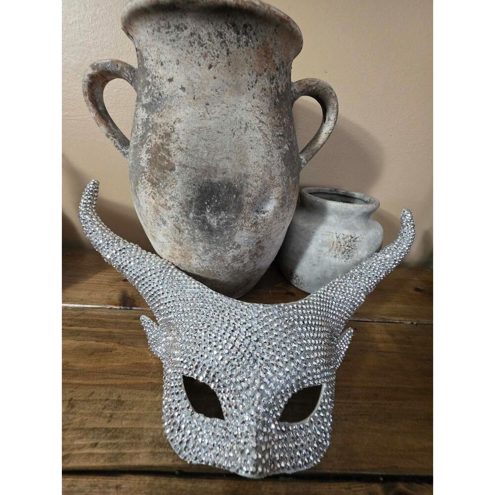 Rhinestone Horned Masquerade Mask Silver Crystal Costume Cosplay